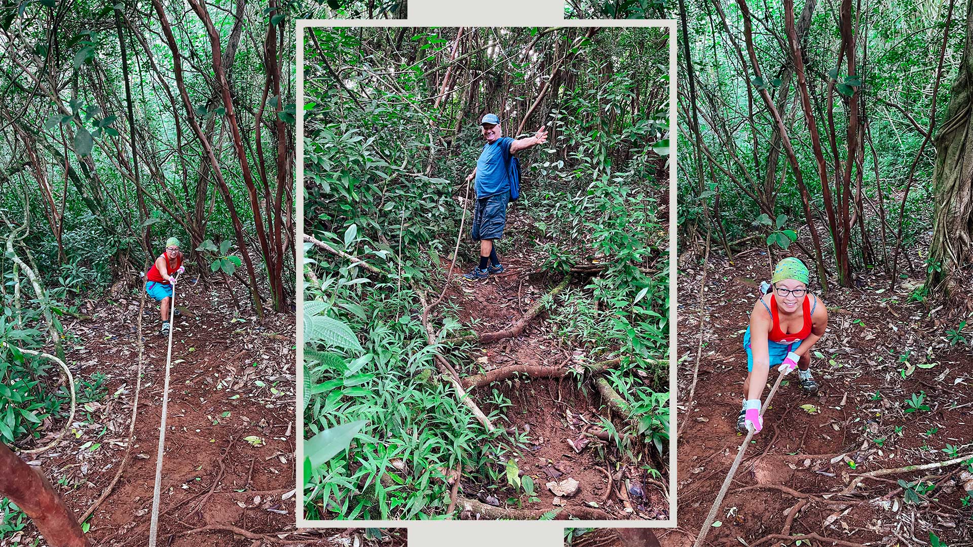 Likeke Falls Trailhead Oahu Hawaii - Ropes to help in muddy conditions.
